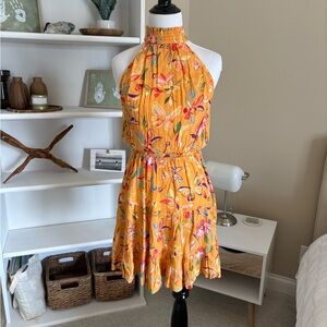 NWT: High Neck Orange Floral Dress